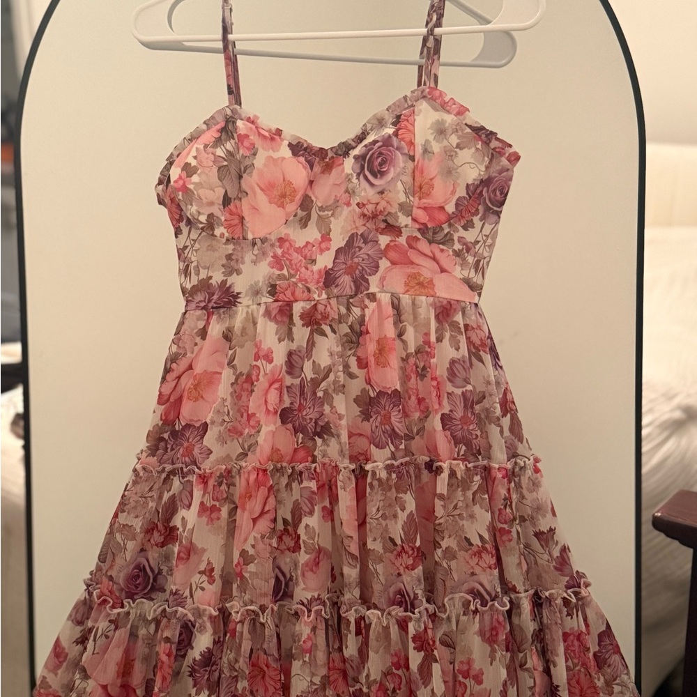 Francesca's Collections Pink and Purple Floral Dress